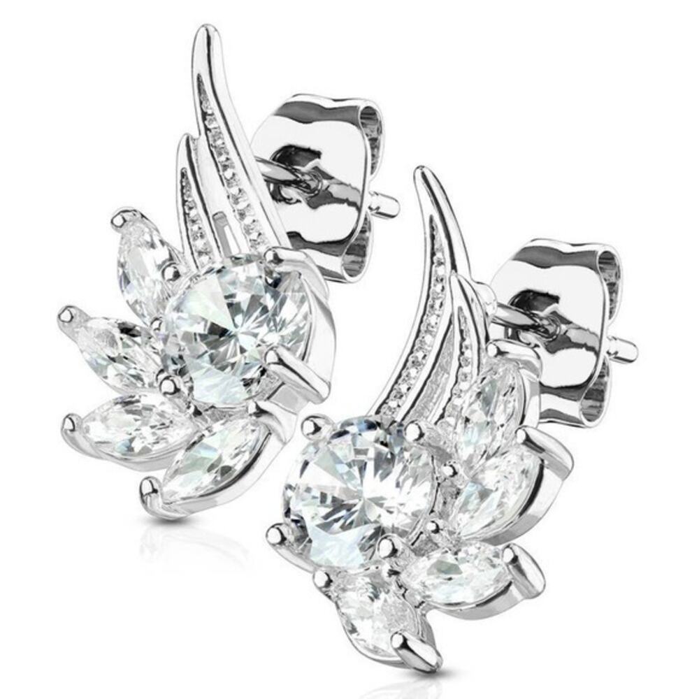 New stainless‎ steel CZ angel wing earings